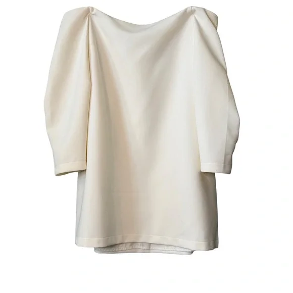 BCBGMAXAZRIA Off Shoulder Puff Sleeve Mini Dress Cream Ivory Size L - Picture 6 of 8